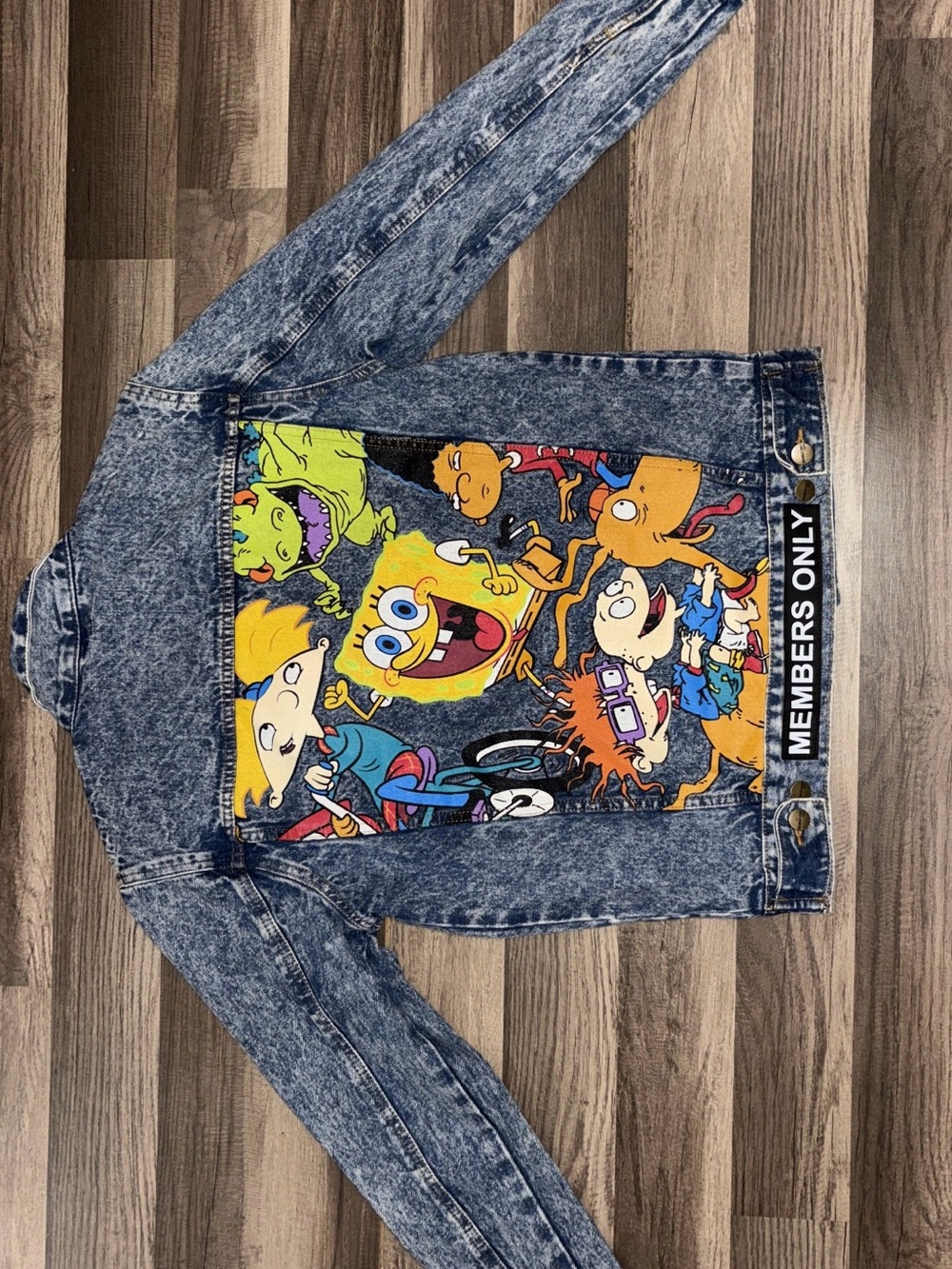 Members Only Acid-Wash Blue Denim Jacket with Orange Patch